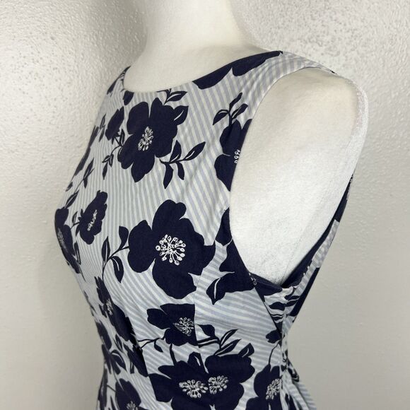 Vince Camuto Dress Women 4 White Blue Floral Striped Sleeveless Fit Flare - Picture 11 of 14